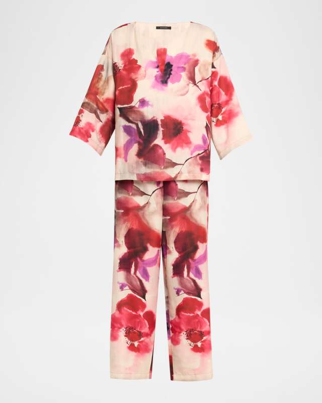 Mizuki Floral-Print Charmeuse Crop Pajama S